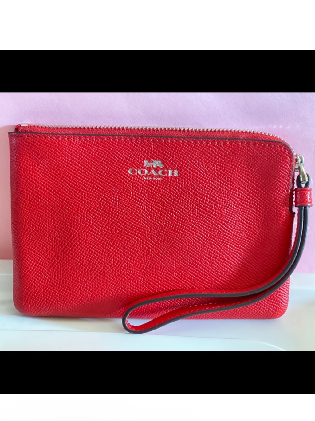 Nwt Coach Bright Red Leather Wristlet Pouch With Gold Logo